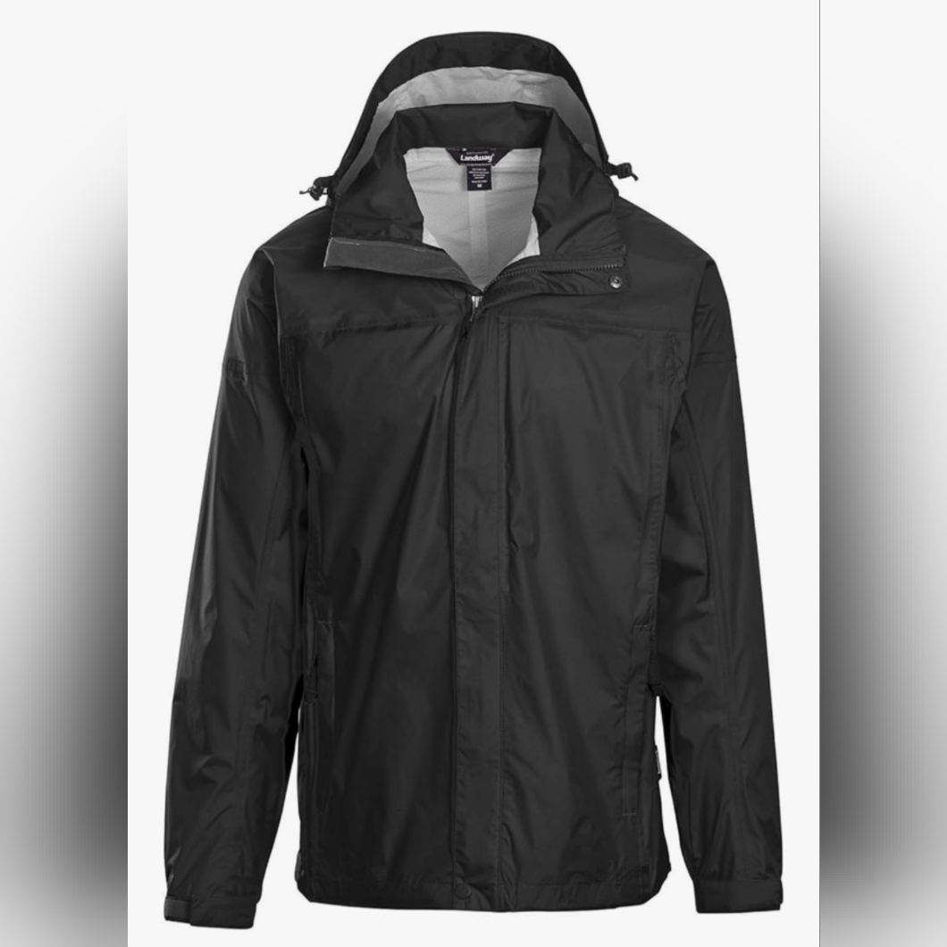 Customized Men's Black Windbreaker Rain Jacket By Landway Outerwear Size Xl